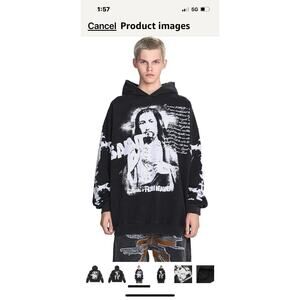 Saint Tears Graphic Hoodie Vintage Washed Blue Men’s Size Large NWT Heavyweight